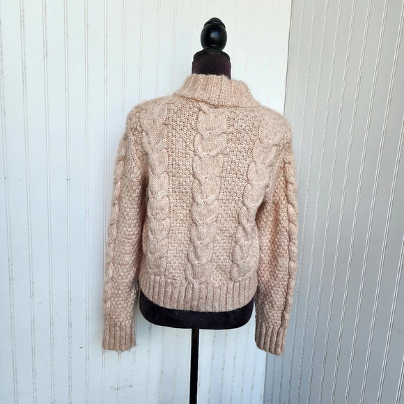 American Eagle Brush Pink Soft & Cozy Mock Neck Cropped Cable Knit Sweater M - Picture 9 of 14